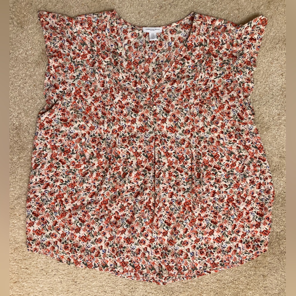 3/$15 Carolina Belle Women’s Pink and Red  Flowy Floral Blouse - Size 1X